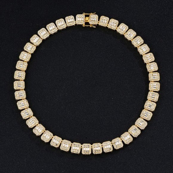 4MM Choker Iced Out Lab Baguette Tennis Chain Bracelet SET - Picture 2 of 5